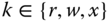 k element-of StartSet r comma w comma x EndSet