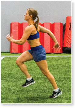 Figure 4.2 Proper form for sprinting at maximum velocity: Feet and ankles are cast, posture is upright, and loosely bent arms move forward and back without crossing.