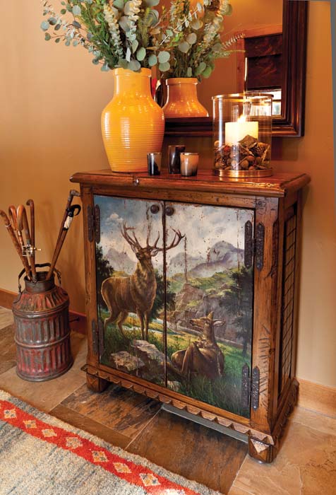 Photo of a custom painted cabinet.