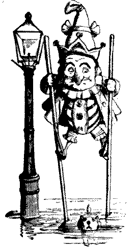 Mr Punch on stilts