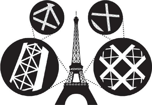 Figura 3 Gerarchia strutturale della Tour Eiffel. I pezzi più grandi sono lunghi decine di metri, quelli più piccoli decine di centimetri. La struttura della torre ha una gerarchia di ordine tre.