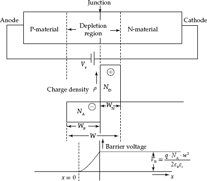 Charge density and barrier potential in reverse biased P–N junction diode