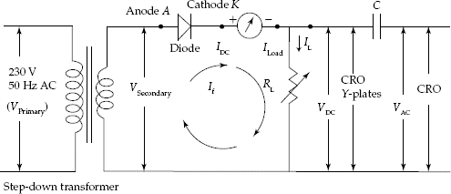 Half-wave rectifier circuit (to measure various voltages to determine ‘regulation')