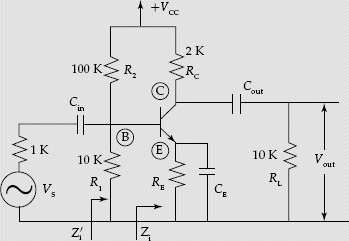 Common emitter transistor amplifier circuit