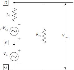 Common gate FET amplifier equivalent circuit