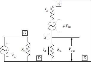 Common drain FET amplifier equivalent circuit