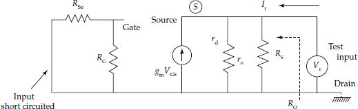 Small signal AC equivalent circuit of N-channel MOSFET source follower circuit to determine output resistance Rout