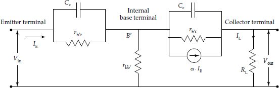 Hybrid-T model equivalent circuit of common base transistor at high frequencies