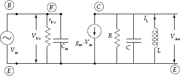 Simplified equivalent circuit and tuned circuit single-tuned capacitive-coupled CE transistor amplifier