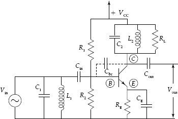 Tuned amplifier having tuned circuits at both collector and base circuits