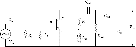 AC equivalent circuit of wideband amplifier using BJT with high-frequency compensation using LSE