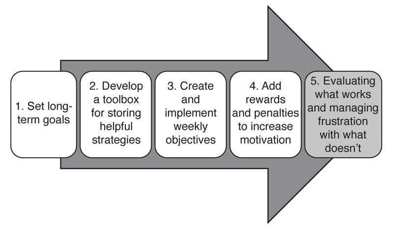 A flowchart illustrates the 5 main steps for Achieving Your Goals.