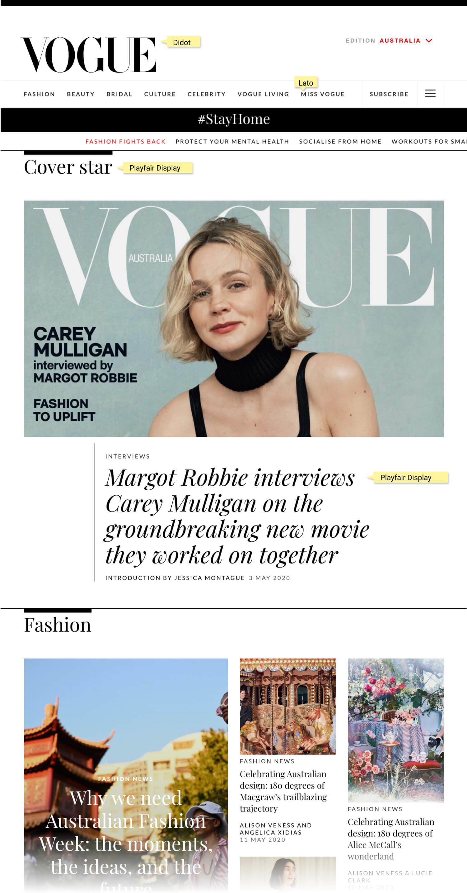 Modern serifs lending a classy feel to Vogue