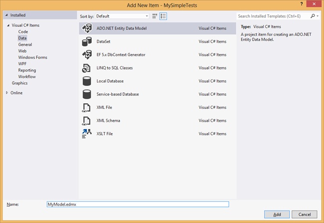 ADO.NET Entity Data Model Wizard dialog box