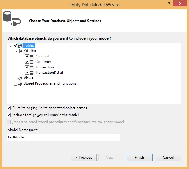 Choose Your Database Objects And Settings dialog box