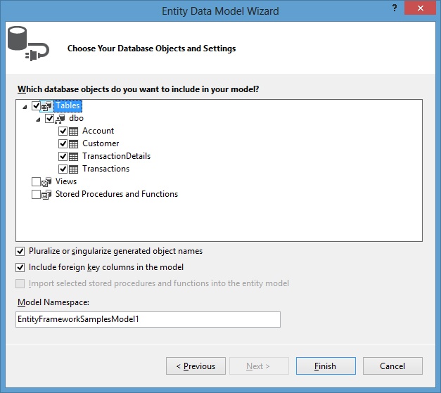 Choosing your database objects and settings