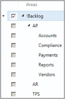 Setting up the area hierarchy in the !Backlog team project.