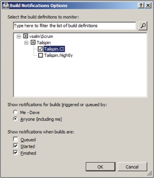 Enabling build notifications for the Tailspin.CI build.