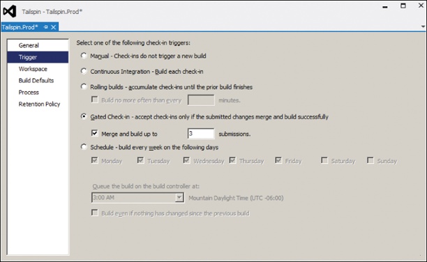 Configuring a gated check-in build to merge and build up to three submissions.