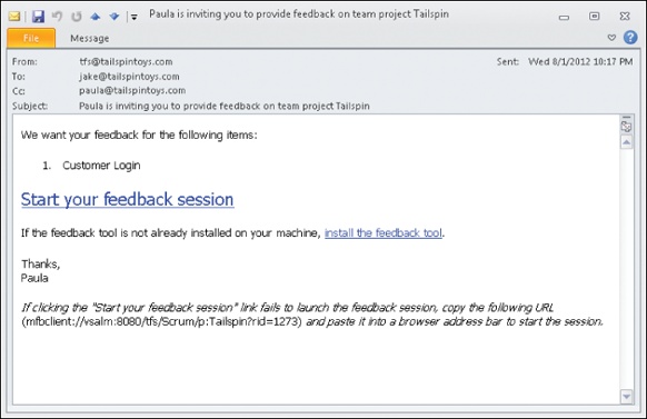 A sample email sent to a stakeholder requesting feedback.