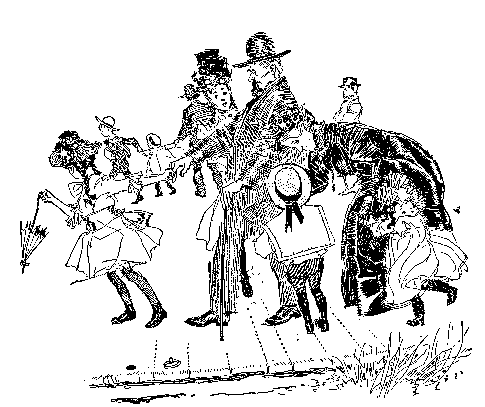 Dressed-up children were flitting along the side streets, hurrying their seniors