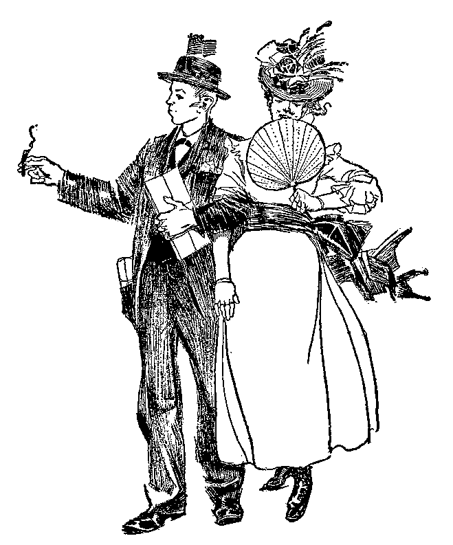The Blue Sash about the country girl's waist and the flag in her Beau's hat.