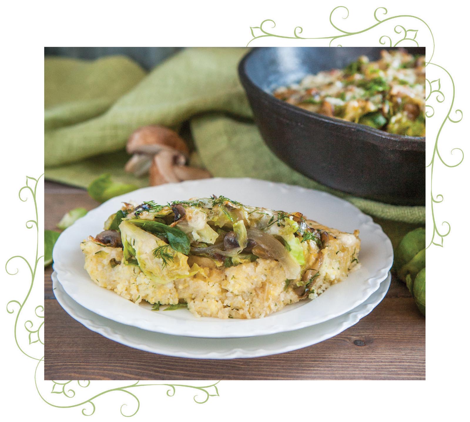 Picture of Baked Polenta With Brussels Sprouts and Mushrooms.