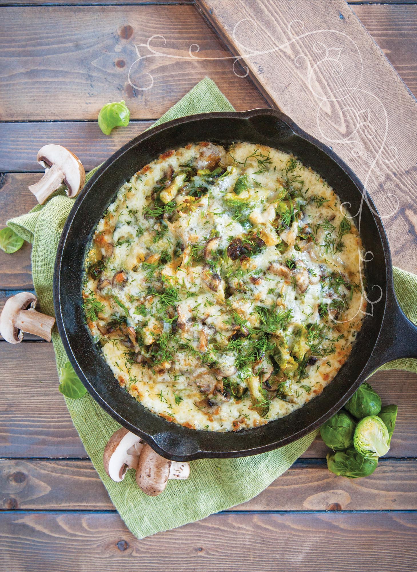 Picture of Baked Polenta With Brussels Sprouts and Mushrooms.