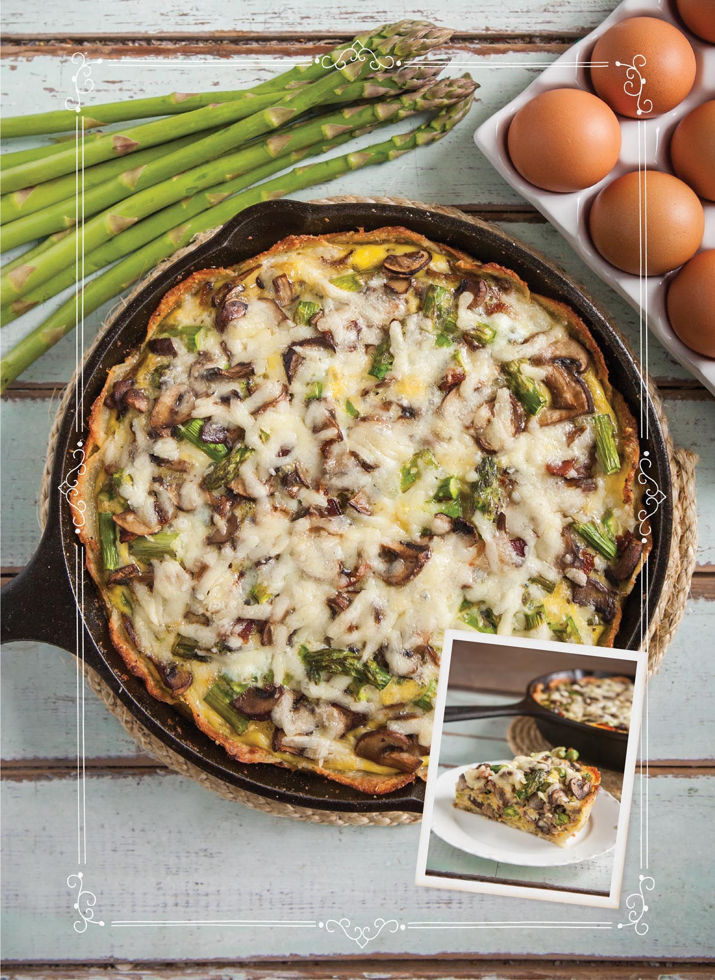 Picture of Asparagus & Mushroom Quiche With Potato Crust.