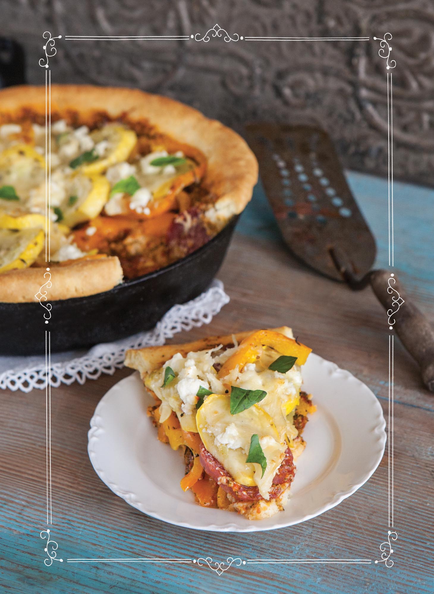 Picture of Pizza Crust With Roasted Peppers & Summer Squash.