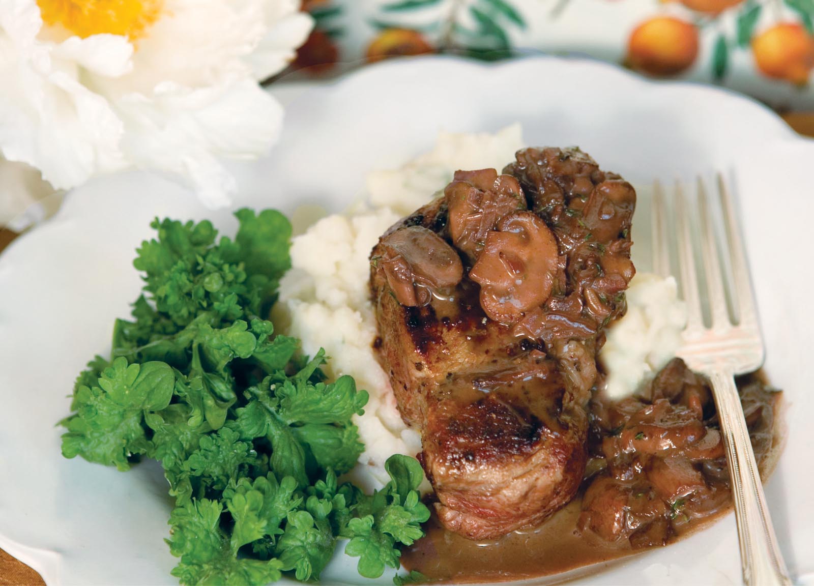 Picture of Pan-Seared Steaks With Pomegranate Mushroom Sauce.