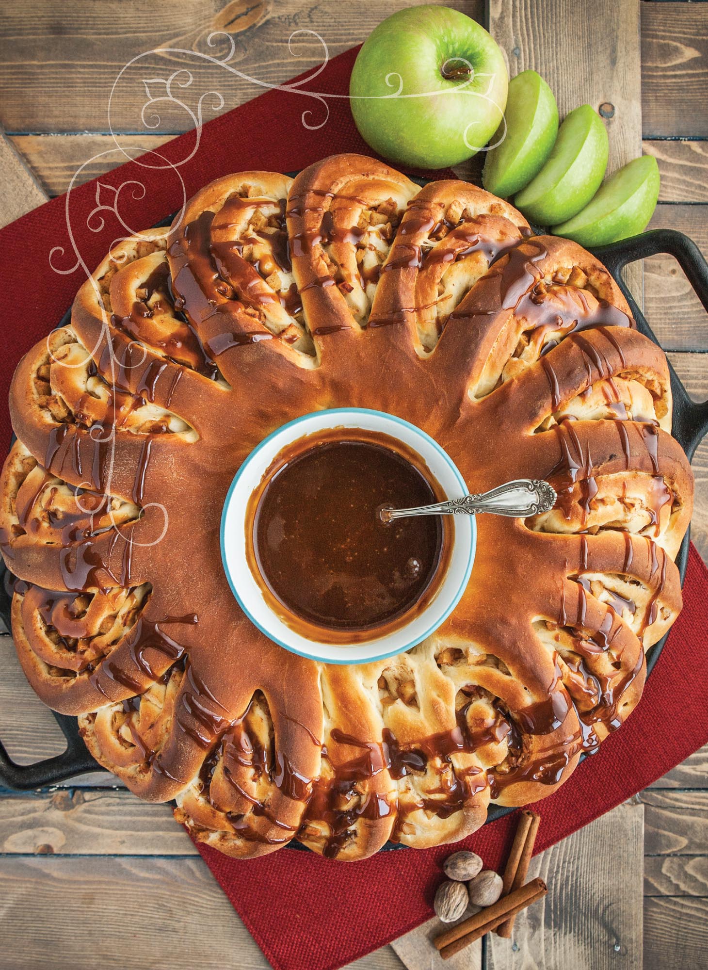 Picture of Caramel-Apple Cinnamon-Roll Wreath.