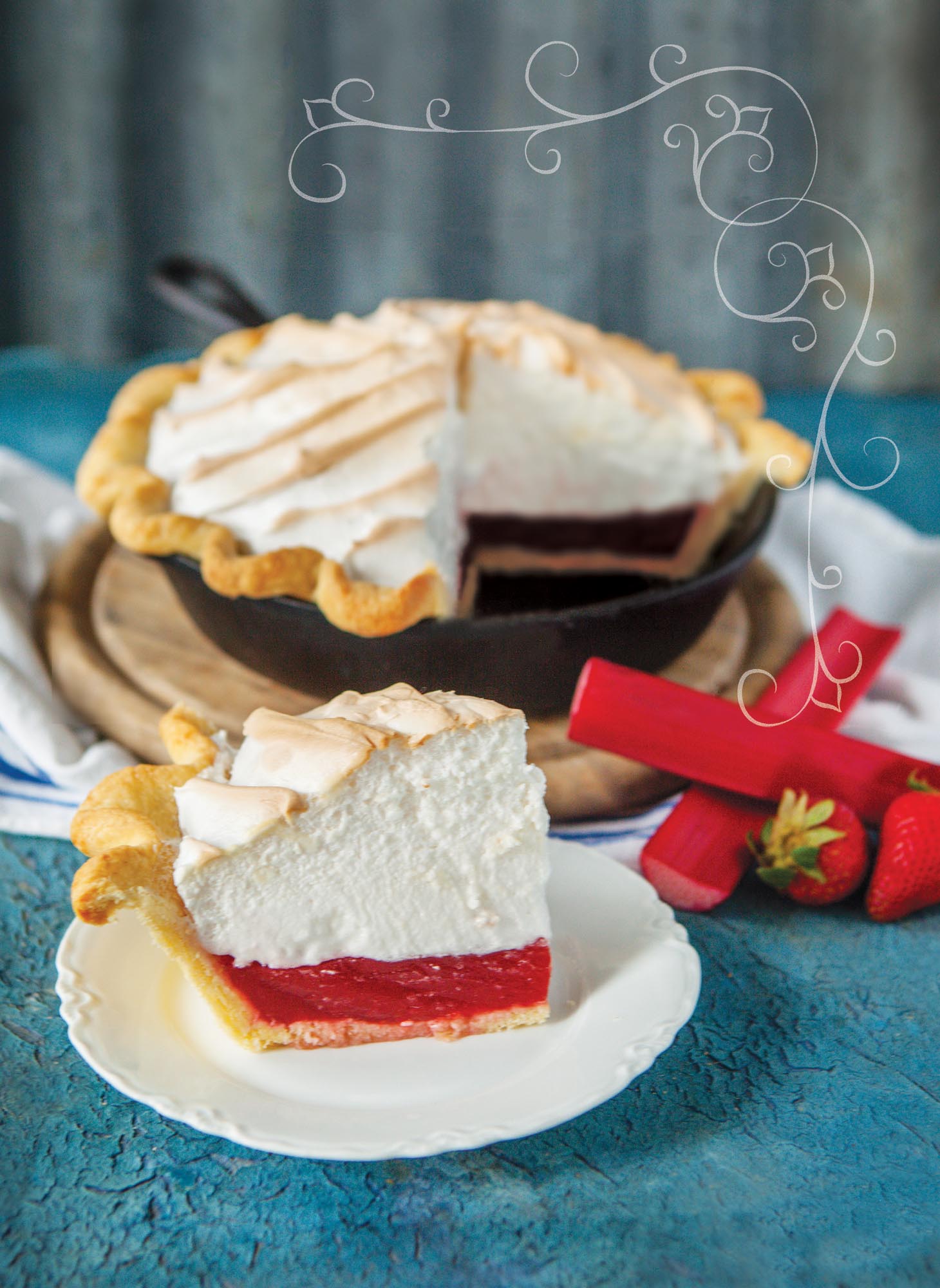 Picture of Strawberry Rhubarb Pie With Italian Meringue.