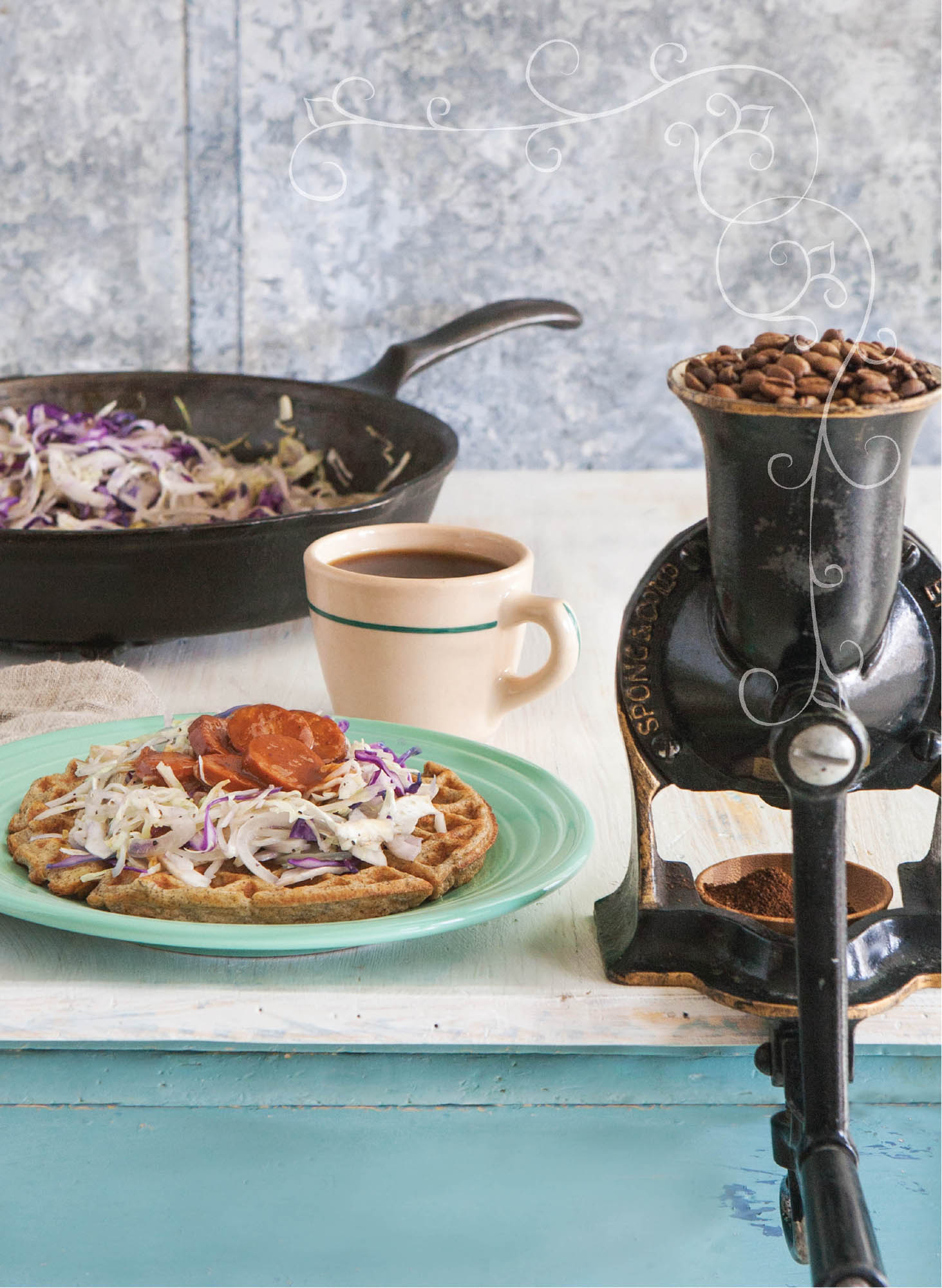 Picture of Savory Potato and Buchwhet Waffles with Cabbage and Fennel Hash.