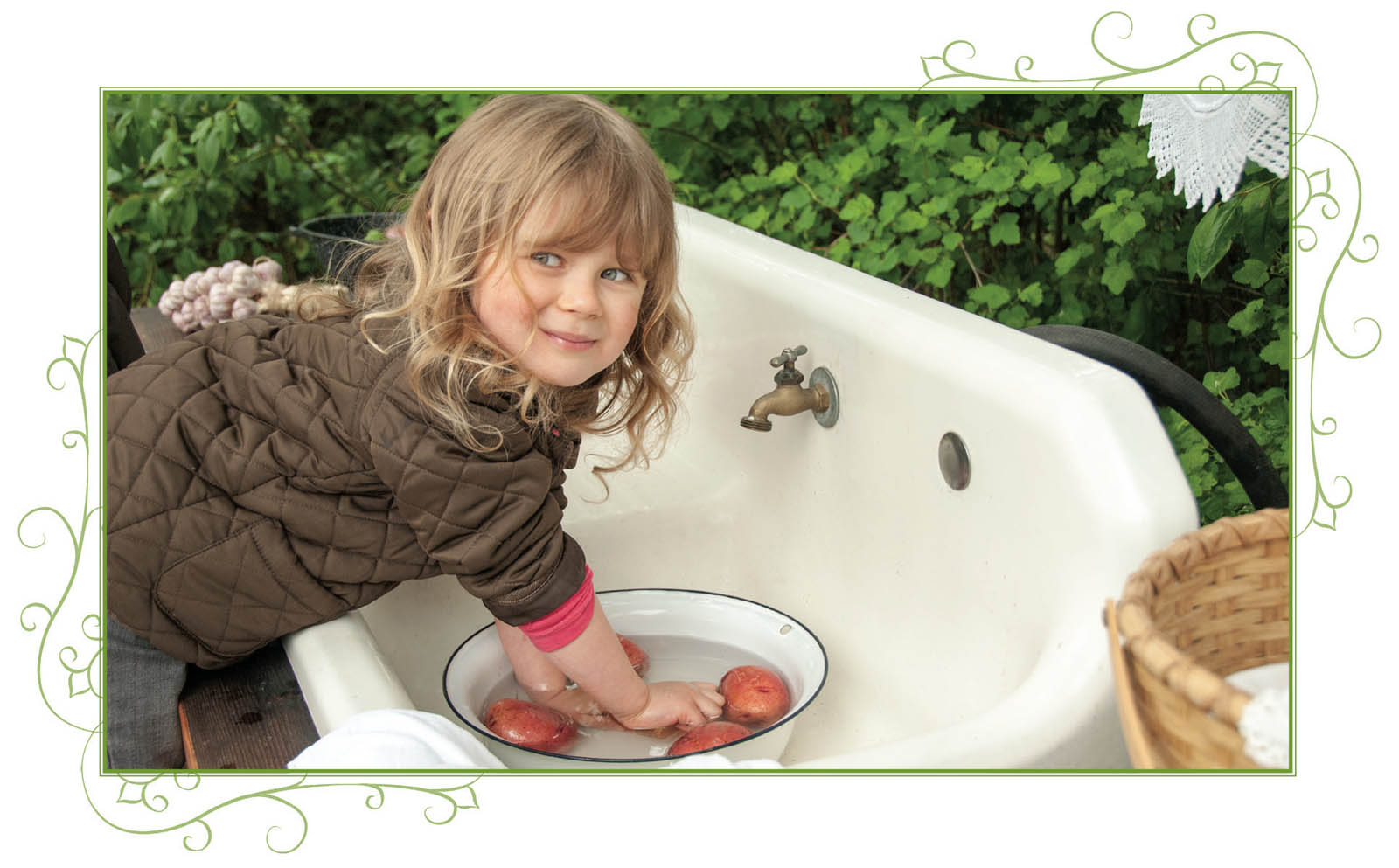 Picture of girl washing potatoes.