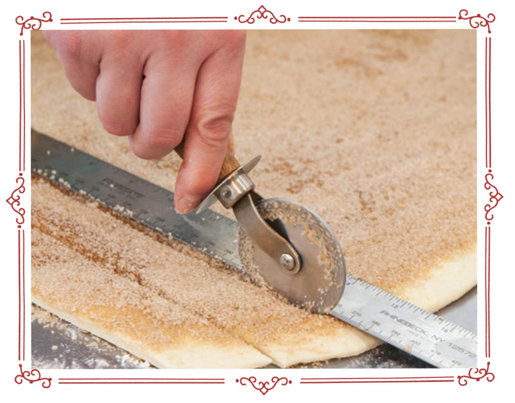 Picture of giant cinnamon roll process.