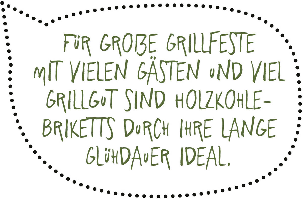 Für große Grillfeste mit vielen Gästen und viel Grillgut sind Holzkohle-Briketts durch ihre lange Glühdauer ideal.