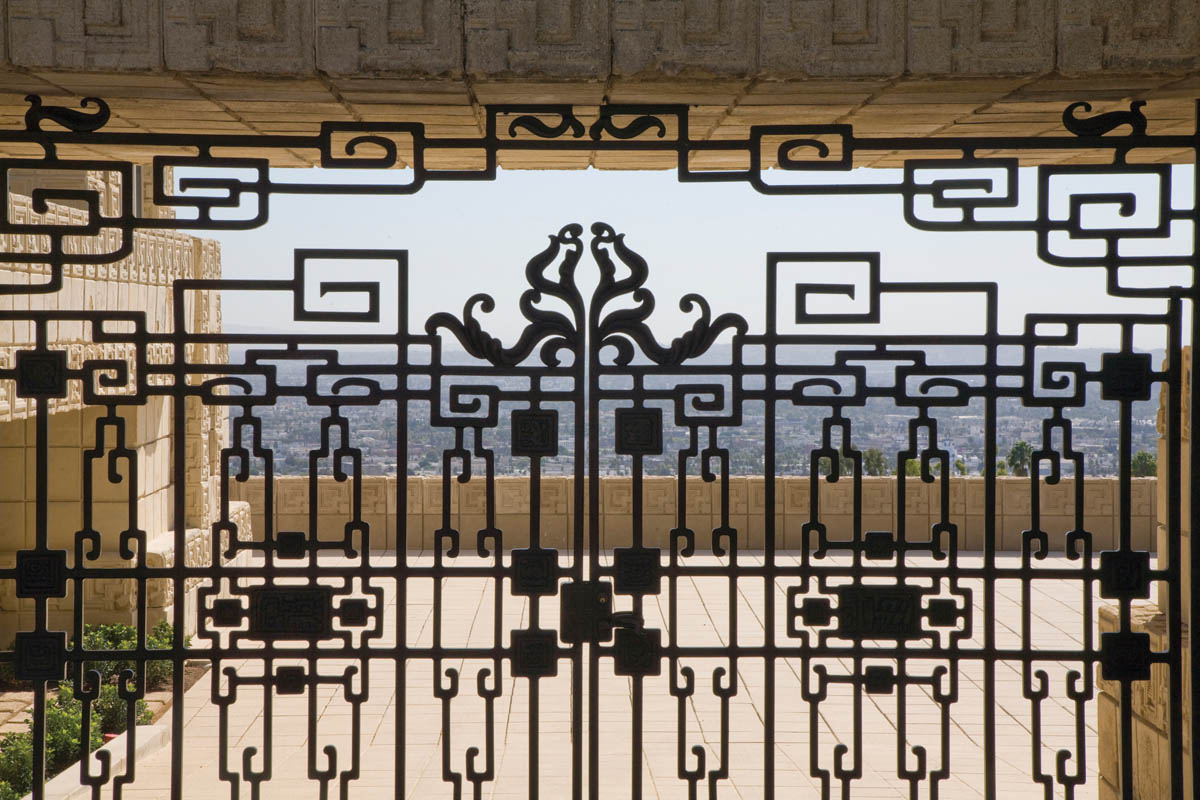 Ennis House, Los Angeles (1923), detail of gate.