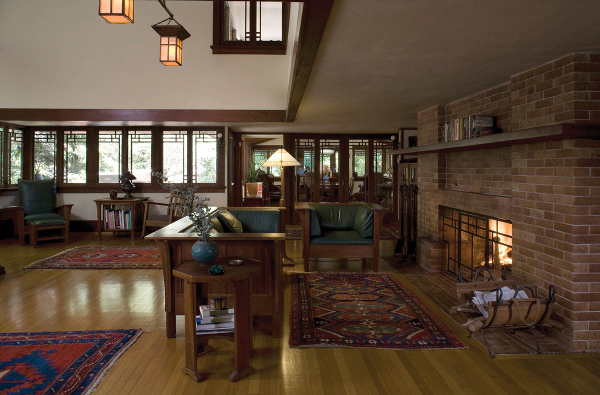 Stewart House, view from living room into dining room.