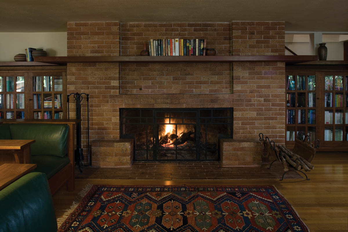 Stewart House, living room fireplace.