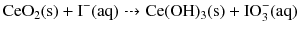 $\text{CeO}_{2}(\text{s}) + \text{I}^{-}(\text{aq}) \dashrightarrow \text{Ce}(\text{OH})_{3}(\text{s}) + \text{IO}_{3}^{-}(\text{aq})$