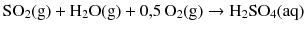 $$\mathrm{SO_{2}(g)} + \mathrm{H_{2}O(g)} + 0{,}5\, \mathrm{O_{2}(g)} \to \mathrm{H_{2}SO_{4}(aq)}$$