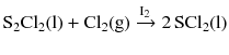 $$\mathrm{S_{2}Cl_{2}(l)} + \mathrm{Cl_{2}(g)} \xrightarrow{{{\text{I}}_{2}}} 2\,\mathrm{SCl_{2}(l)}$$