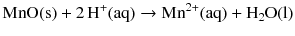 $$\mathrm{MnO(s)} + 2\,\mathrm{H^{+}(aq)} \to \mathrm{Mn}^{2+}(\mathrm{aq}) + \mathrm{H_{2}O(l)}$$