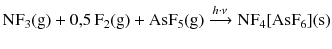 $$\mathrm{NF_{3}(g)} + 0\mathrm{,}5\,\mathrm{F_{2}(g)} + \mathrm{AsF_{5}(g)} \xrightarrow{h\cdot\nu} \mathrm{NF}_{4}[\mathrm{AsF}_{6}](\mathrm{s})$$