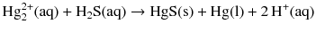 $$\text{Hg}_{2}^{2+} (\mathrm{aq}) + \mathrm{H_{2}S(aq)} \to \mathrm{HgS(s)} + \mathrm{Hg(l)} + 2\,\mathrm{H^{+}(aq)}$$