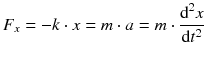 $$F_{x}=-k\cdot x=m\cdot a=m\cdot \frac{{{\text{d}}^{2}}x}{\text{d}{{t}^{2}}}$$