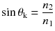 $$\sin {{\theta }_{\text{k}}}=\frac{{{n}_{2}}}{{{n}_{1}}}$$