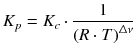 $${{K}_{p}}={{K}_{c}}\cdot \frac{1}{{{(R\cdot T)}^{ \Updelta \nu}}}$$