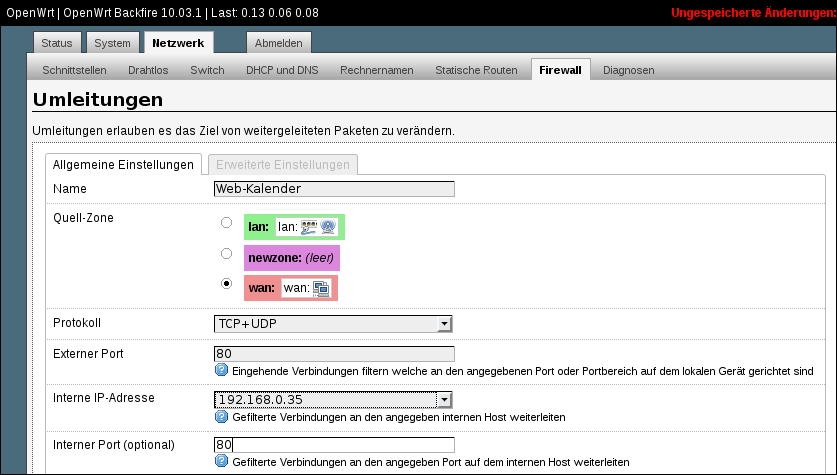 Port-Weiterleitung für Webserver einstellen